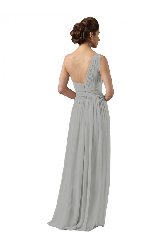 Soft Chiffon Long One Shoulder Silver A-Line Bridesmaid Dress Sudbury