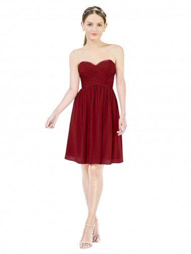 Soft Chiffon Knee Length Sweetheart Burgundy A-Line Bridesmaid Dress Sudbury