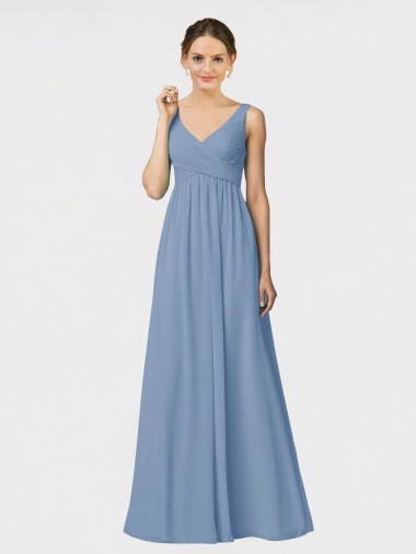 Soft Chiffon Long Spaghetti Straps Dusty Blue A-Line Bridesmaid Gown Sudbury
