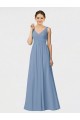 Soft Chiffon Long Spaghetti Straps Dusty Blue A-Line Bridesmaid Gown Sudbury