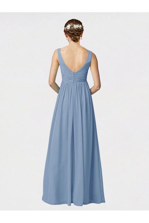 Soft Chiffon Long Spaghetti Straps Dusty Blue A-Line Bridesmaid Gown Sudbury