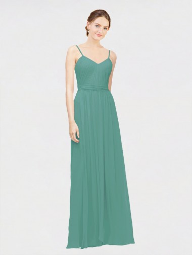 Chiffon Long Spaghetti Straps Icelandic Silver A-Line Bridesmaid Dress / Evening Dress Sudbury