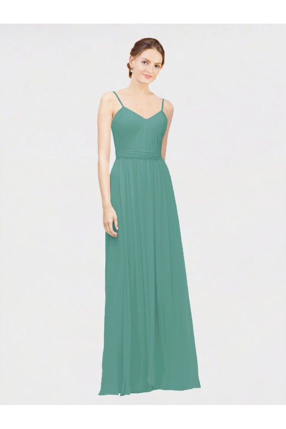 Chiffon Long Spaghetti Straps Icelandic Silver A-Line Bridesmaid Dress / Evening Dress Sudbury