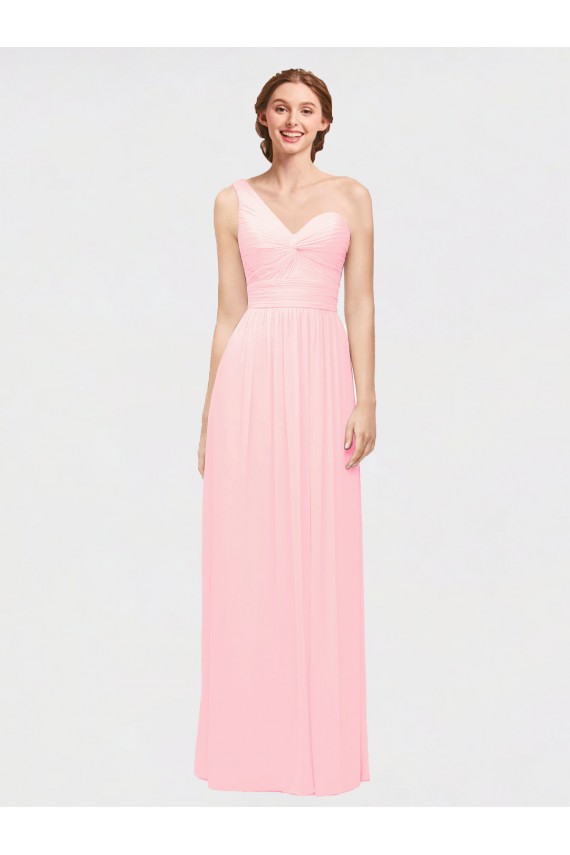 Soft Chiffon Long One Shoulder Pink A-Line Bridesmaid Dress Sudbury