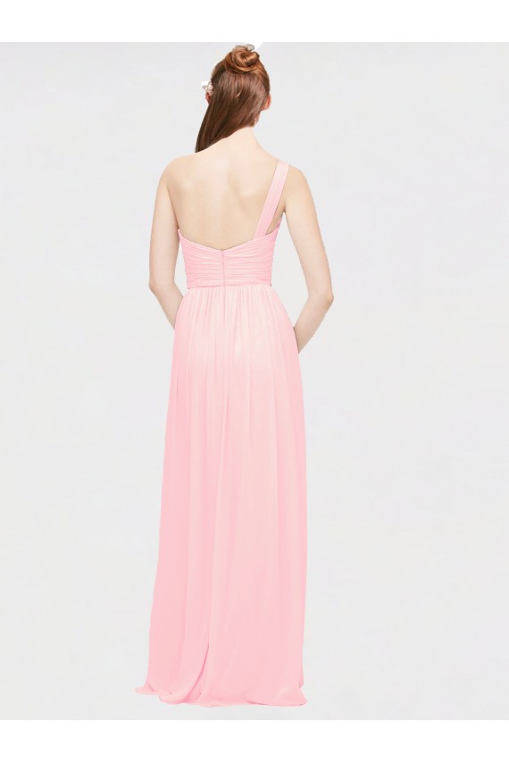 Soft Chiffon Long One Shoulder Pink A-Line Bridesmaid Dress Sudbury