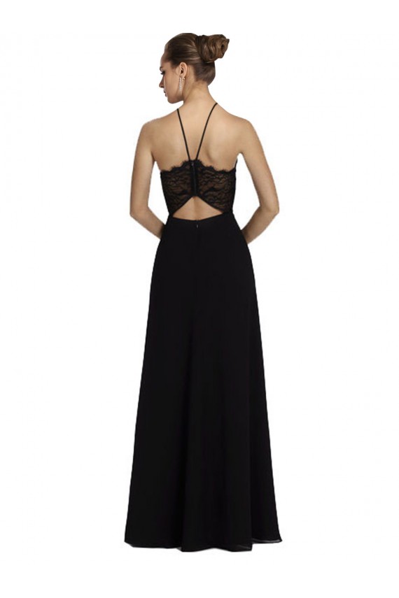 Soft Chiffon & Lace Open Back Long Halter Neck A-Line Bridesmaid Gown Sudbury