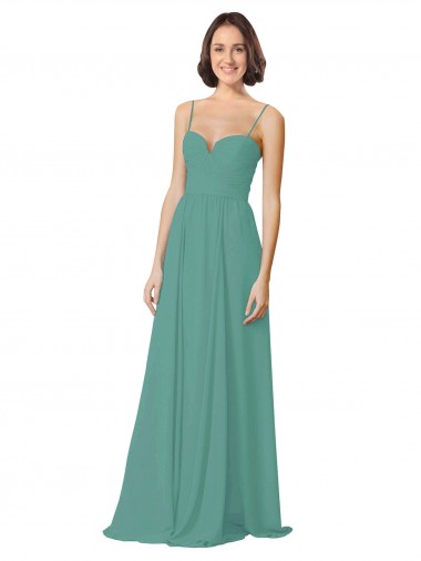 Soft Chiffon Long Spaghetti Straps Icelandic Silver A-Line Bridesmaid Dress Sudbury