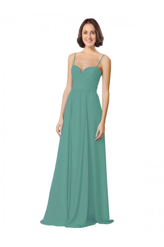 Soft Chiffon Long Spaghetti Straps Icelandic Silver A-Line Bridesmaid Dress Sudbury