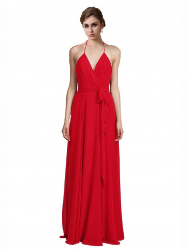 Chiffon Long Spaghetti Straps Red A-Line Bridesmaid Dress Sudbury