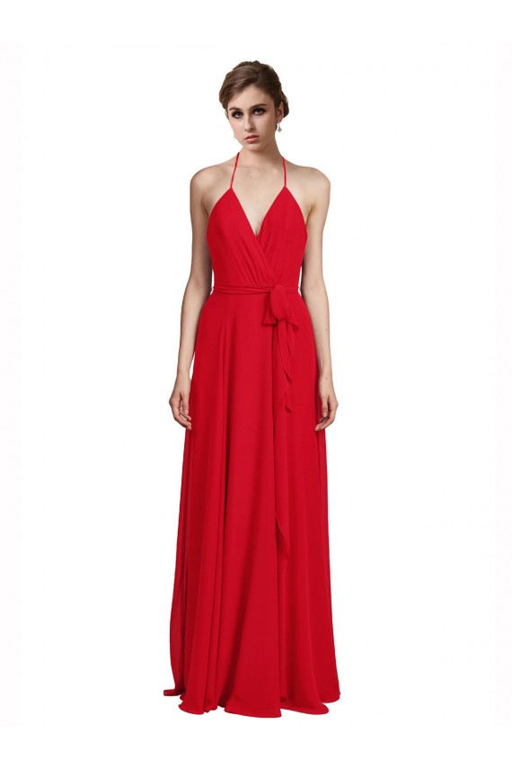 Chiffon Long Spaghetti Straps Red A-Line Bridesmaid Dress Sudbury