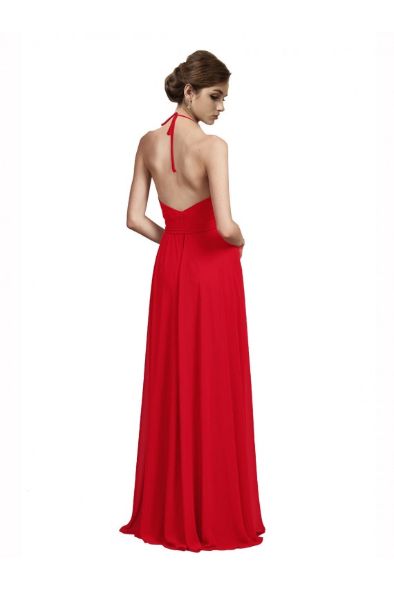 Chiffon Long Spaghetti Straps Red A-Line Bridesmaid Dress Sudbury