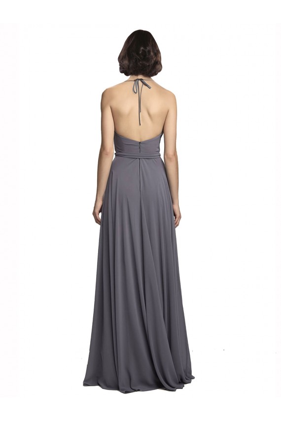 Soft Chiffon Long Spaghetti Straps Slate Grey A-Line Bridesmaid Dress Sudbury