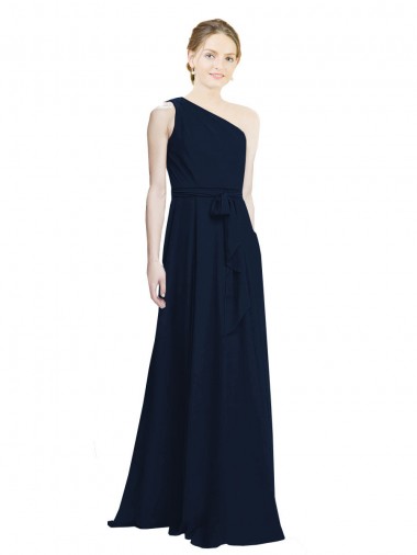Chiffon Long One Shoulder Dark Navy A-Line Bridesmaid Dress / Evening Dress Sudbury