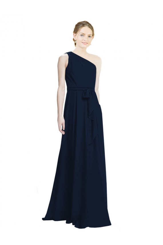 Chiffon Long One Shoulder Dark Navy A-Line Bridesmaid Dress / Evening Dress Sudbury