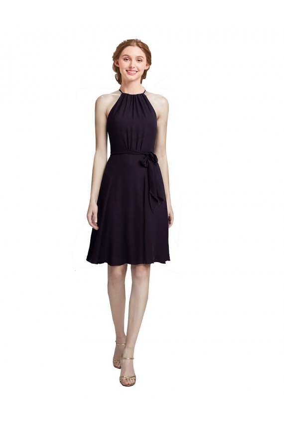 Soft Chiffon Knee Length Halter Neck Grape A-Line Bridesmaid Dress Sudbury