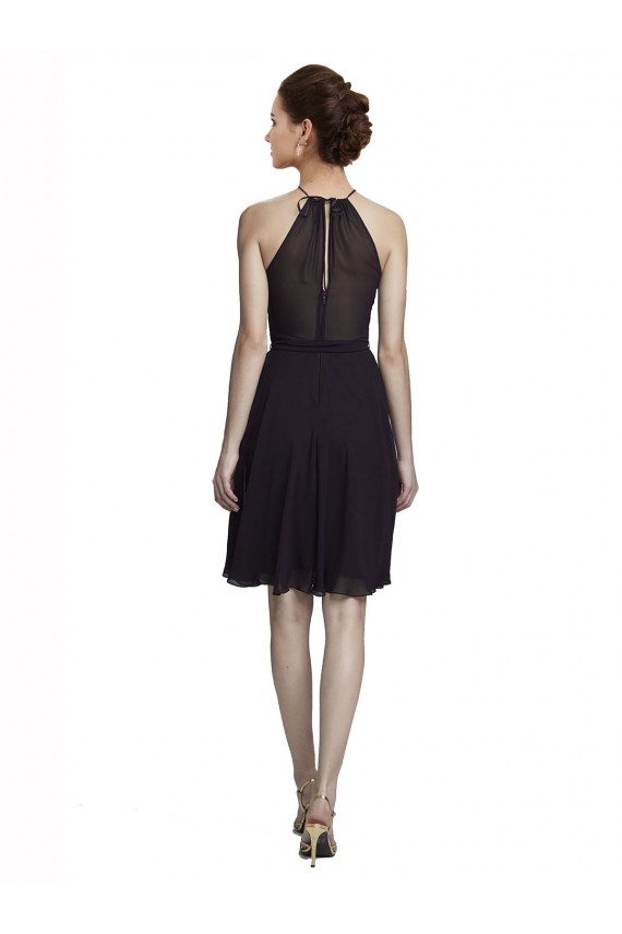 Soft Chiffon Knee Length Halter Neck Grape A-Line Bridesmaid Dress Sudbury