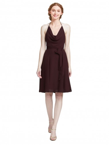 Soft Chiffon Knee Length Spaghetti Straps A-Line Bridesmaid Dress Sudbury
