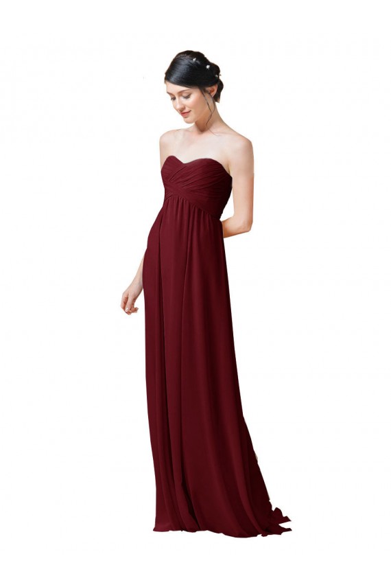 Soft Chiffon Long Sweetheart Burgundy A-Line Bridesmaid Dresses Sudbury