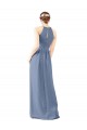 Soft Chiffon Keyhole Back Long Halter Neck Dusty Blue Sheath Bridesmaid Dress Sudbury