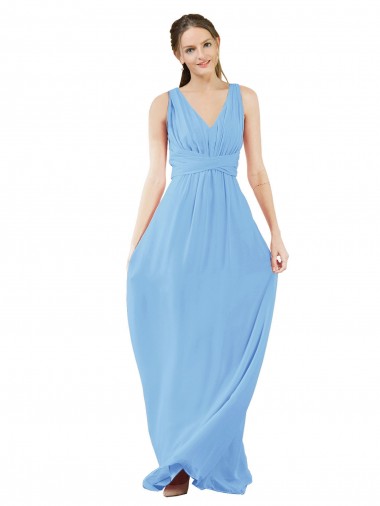 Soft Chiffon Long V-Neck Periwinkle A-Line Bridesmaid Dress Sudbury