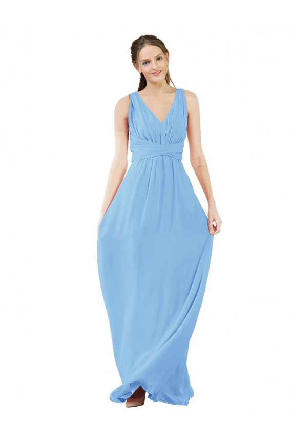 Soft Chiffon Long V-Neck Periwinkle A-Line Bridesmaid Dress Sudbury