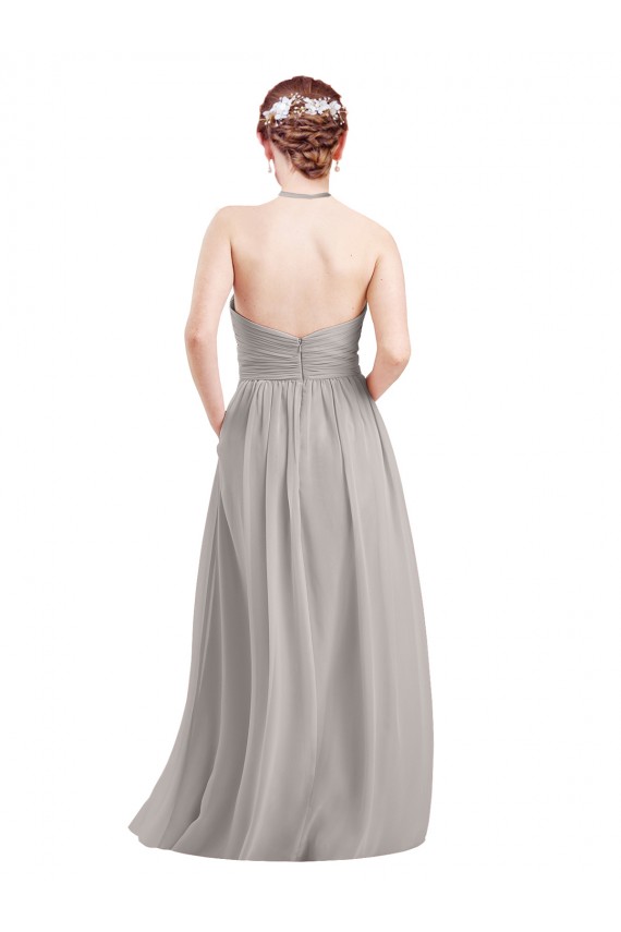 Soft Chiffon Open Back Long Halter Neck A-Line Evening Gowns / Bridesmaid Dress Sudbury