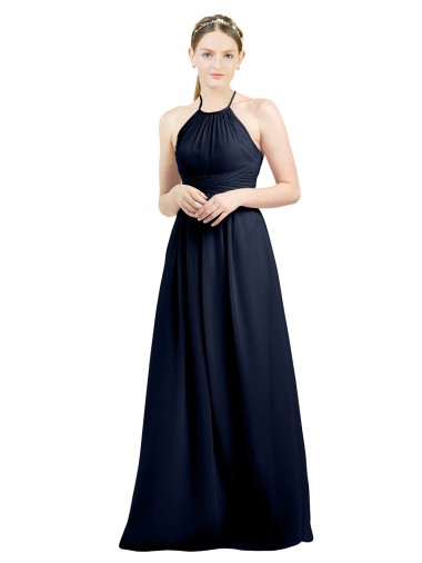 Soft Chiffon Open Back Long Halter Neck A-Line Evening Gowns / Bridesmaid Dress Sudbury