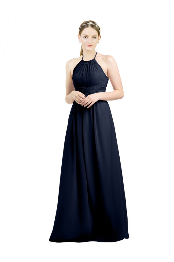 Soft Chiffon Open Back Long Halter Neck A-Line Evening Gowns / Bridesmaid Dress Sudbury