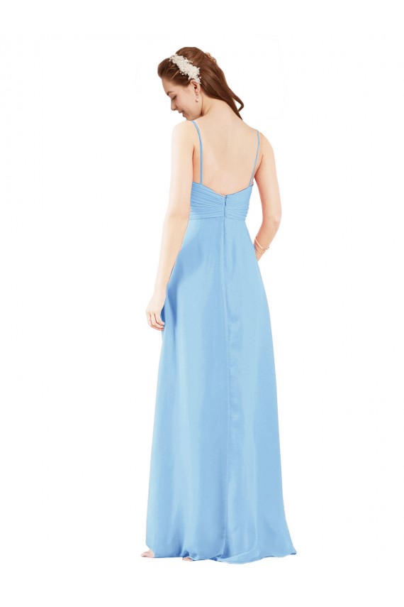 Soft Chiffon Low Back Long V-Neck Sheath Bridesmaid Dress Sudbury