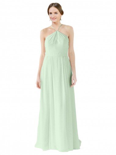 Soft Chiffon Long Halter Neck Sage A-Line Bridesmaid Dress Sudbury
