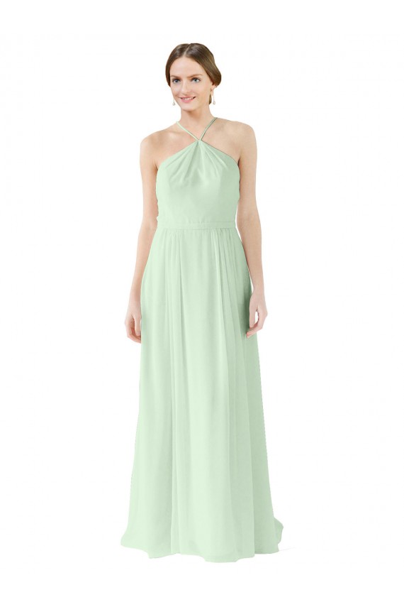 Soft Chiffon Long Halter Neck Sage A-Line Bridesmaid Dress Sudbury