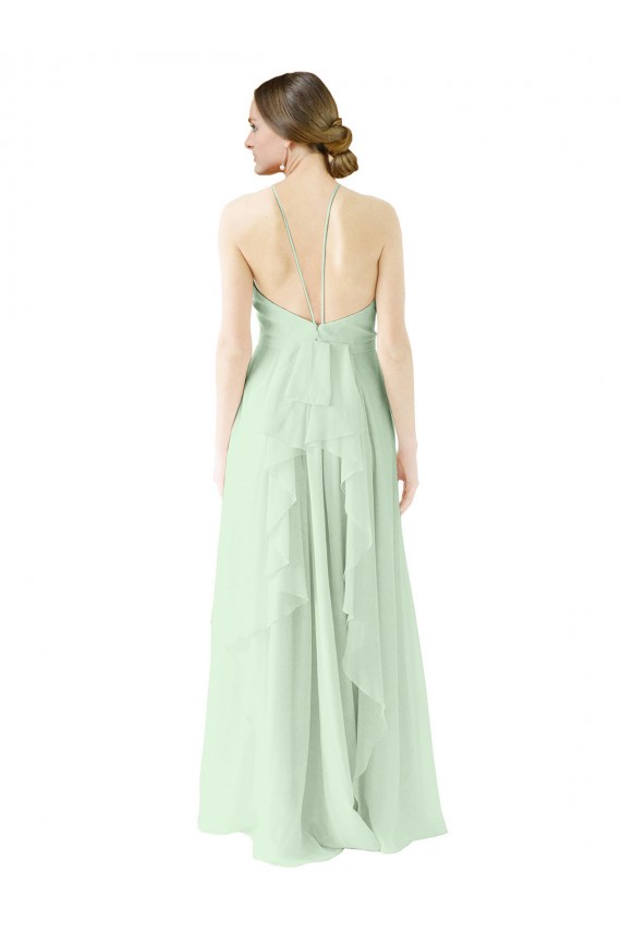 Soft Chiffon Long Halter Neck Sage A-Line Bridesmaid Dress Sudbury