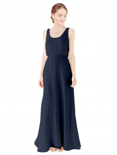 Soft Chiffon Open Back Long Scoop Neck A-Line Bridesmaid Dress Sudbury