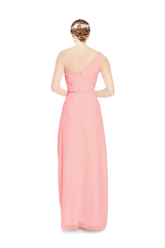 Soft Chiffon Long One Shoulder Salmon A-Line Bridal Party Dress Sudbury
