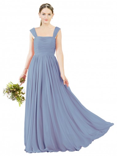 Soft Chiffon Open Back Long Square Neck A-Line Bridesmaid Dress Sudbury