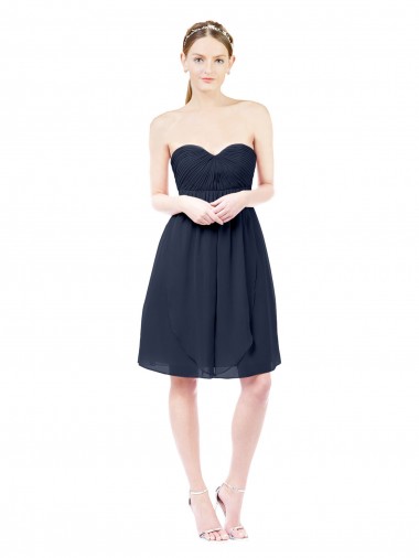 Soft Chiffon Open Back Knee Length Sweetheart Dark Navy A-Line Bridesmaid Dress Sudbury