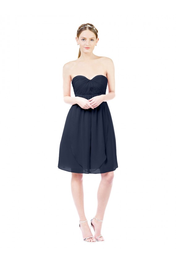 Soft Chiffon Open Back Knee Length Sweetheart Dark Navy A-Line Bridesmaid Dress Sudbury