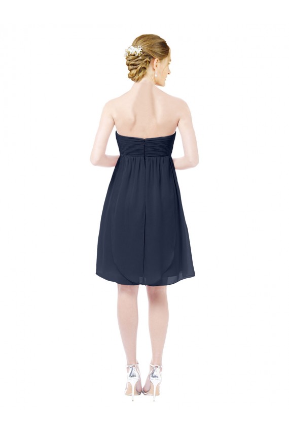 Soft Chiffon Open Back Knee Length Sweetheart Dark Navy A-Line Bridesmaid Dress Sudbury