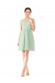 Soft Chiffon Knee Length V-Neck Sage A-Line Bridesmaid Dress Sudbury