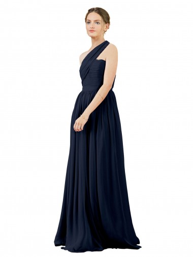 Chiffon Long One Shoulder Dark Navy A-Line Bridal Party Dress / Evening Dress Sudbury