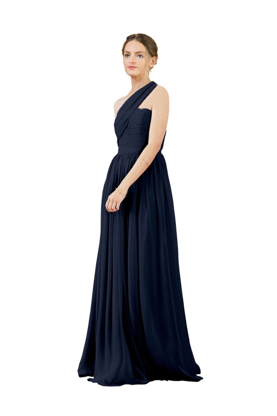 Chiffon Long One Shoulder Dark Navy A-Line Bridal Party Dress / Evening Dress Sudbury