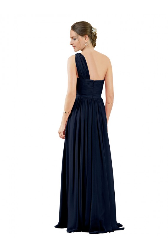 Chiffon Long One Shoulder Dark Navy A-Line Bridal Party Dress / Evening Dress Sudbury