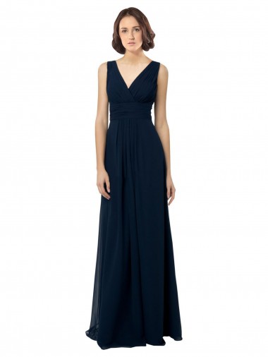 Chiffon V-Back Long V-Neck A-Line Bridal Party Dress Sudbury