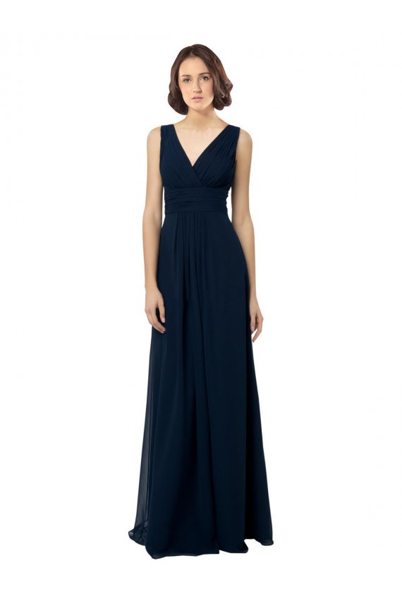 Chiffon V-Back Long V-Neck A-Line Bridal Party Dress Sudbury