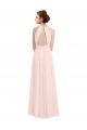 Soft Chiffon Keyhole Back Long Halter Neck Pink A-Line Bridesmaid Dress Sudbury