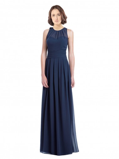 Chiffon Keyhole Back Long Floor Length Halter Neck A-Line Bridesmaid Dress Sudbury