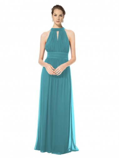 Soft Chiffon Keyhole Back Long Halter Neck Hunter A-Line Bridesmaid Dress Sudbury