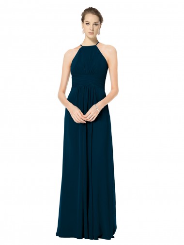 Soft Chiffon Long Spaghetti Straps Midnight Green A-Line Bridesmaid Dress Sudbury