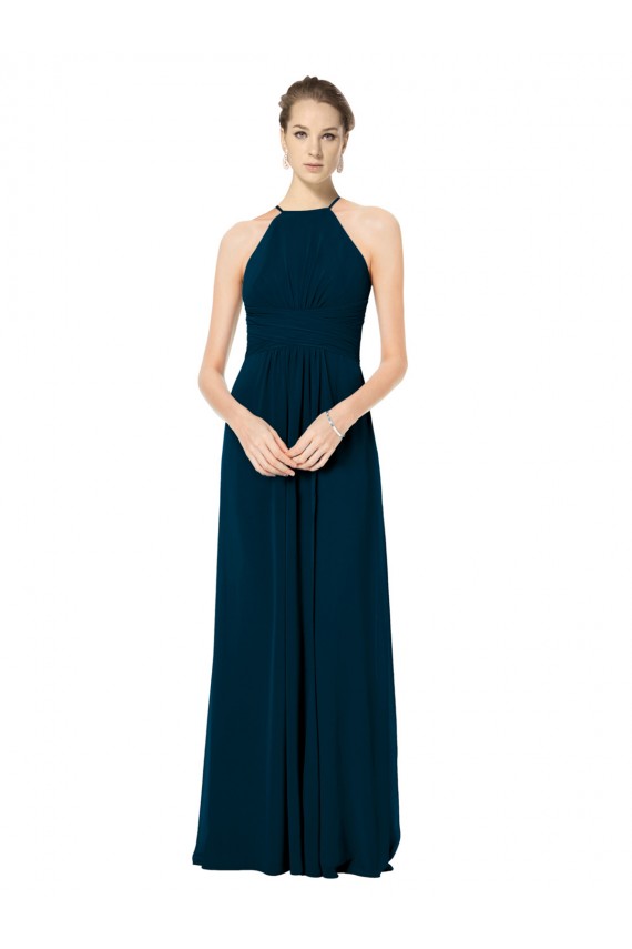 Soft Chiffon Long Spaghetti Straps Midnight Green A-Line Bridesmaid Dress Sudbury