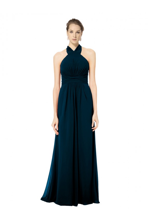 Soft Chiffon Open Back Long Halter Neck Midnight Green A-Line Formal Dress / Bridesmaid Dress Sudbury